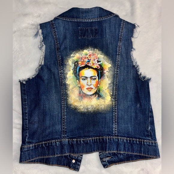 Frida Kahlo Upcycled Embellished Denim Vest - Picture 6 of 13